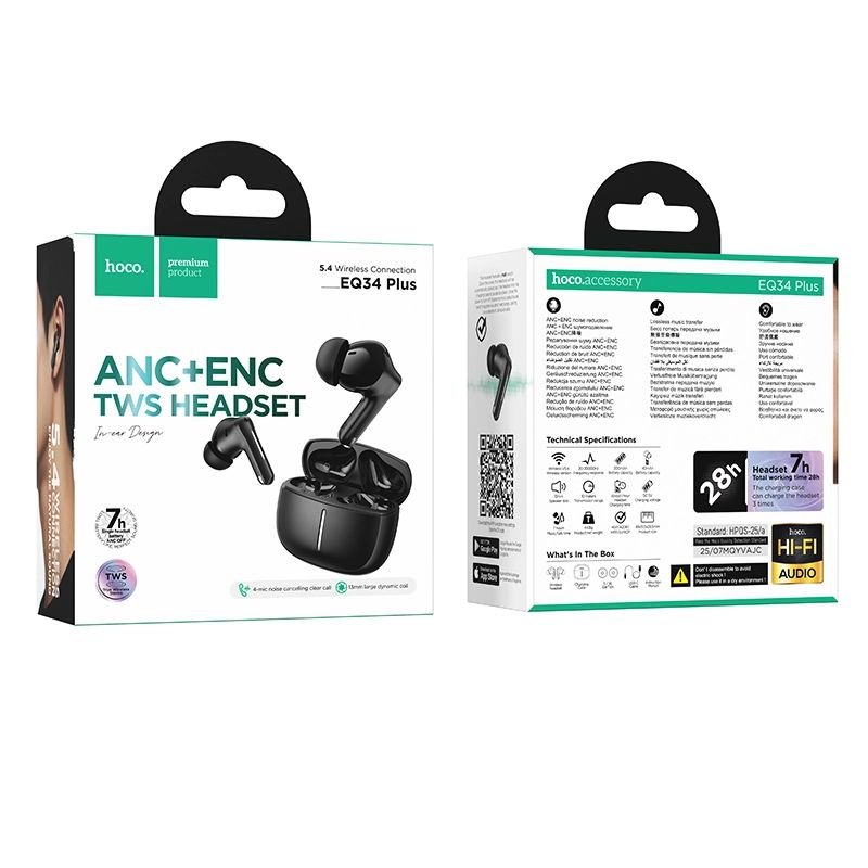 Hoco EQ34 Plus charging case and earbuds