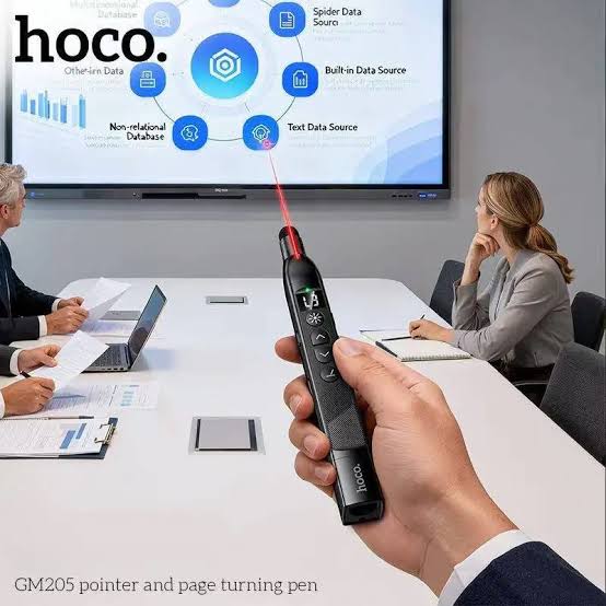 HOCO GM205 3-in-1 Wireless Presentation Remote – Red Laser, Extendable Pointer, Stylus Pen (USB & Type-C Receiver)