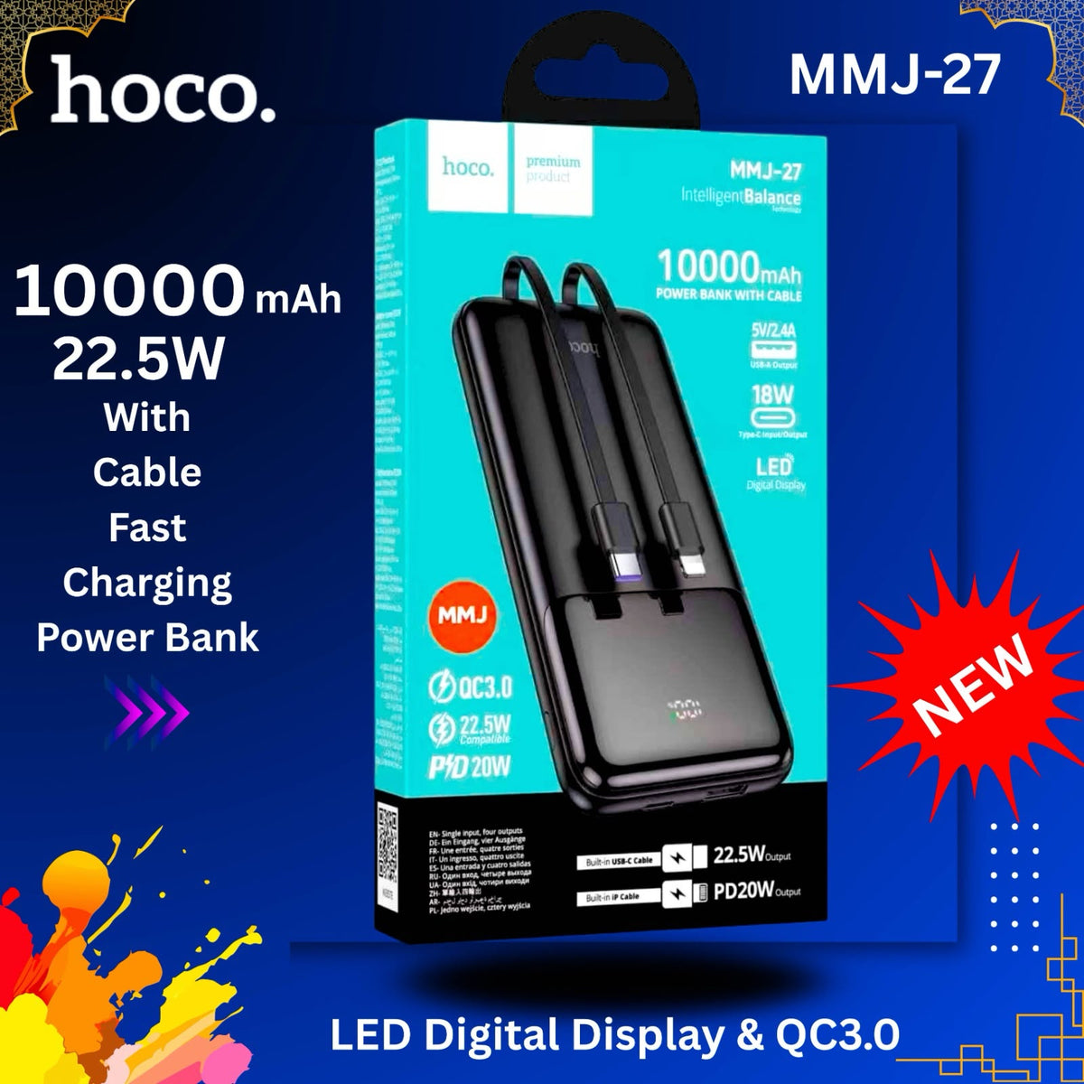 Hoco MMJ-27 10000mAh power bank with built-in cables