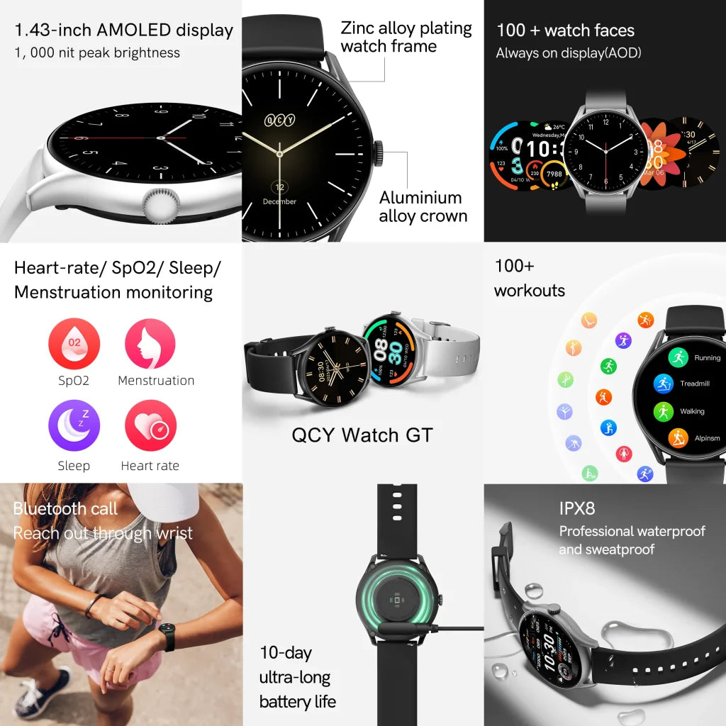 QCY Watch GT Smart Watch Retina AMOLED Display - Black Color