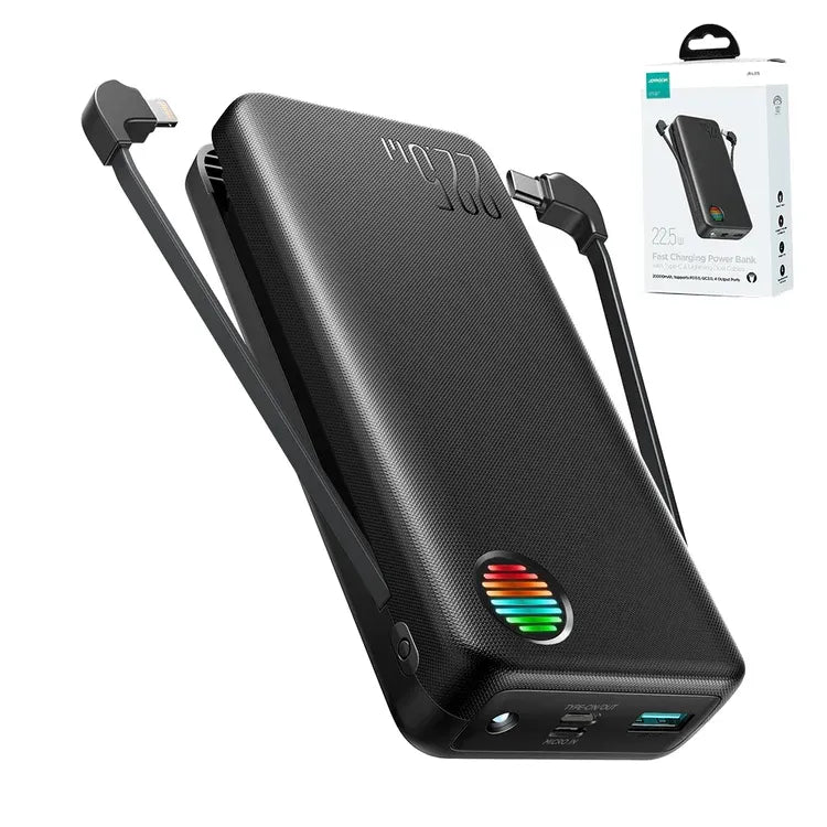 Joyroom JR-L015 22.5W 20000mAh Power Bank With Dual Cables - Black