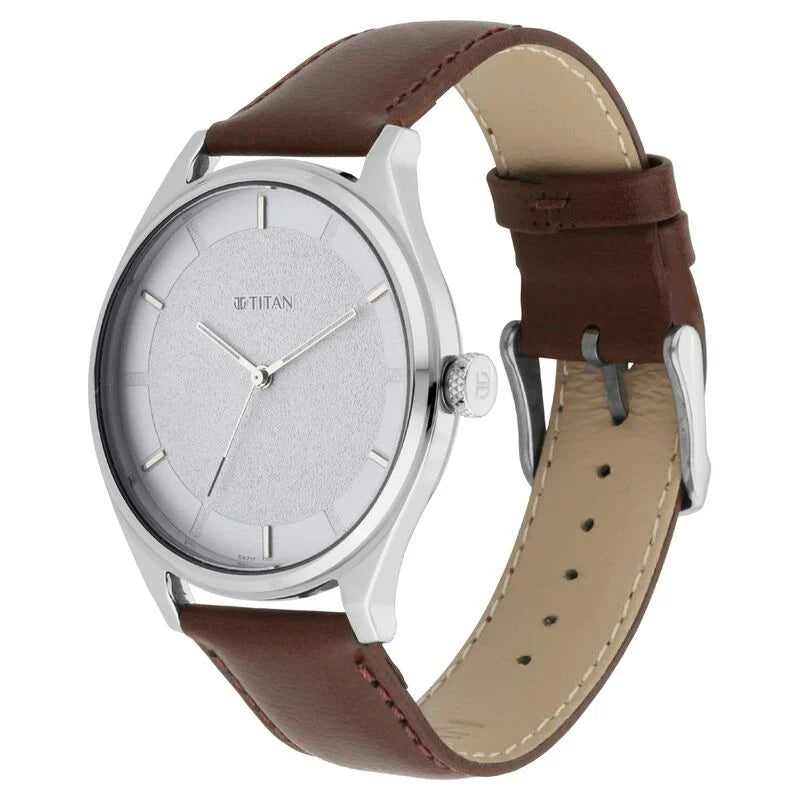 Titan Men's Classic Watch: Gradient Dial & Sleek Markings with Leather Strap (NS1802SL13)