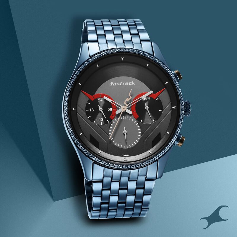 Fastrack NS3286KM03 Thor Quartz Multifunction Grey Dial Metal Strap Watch