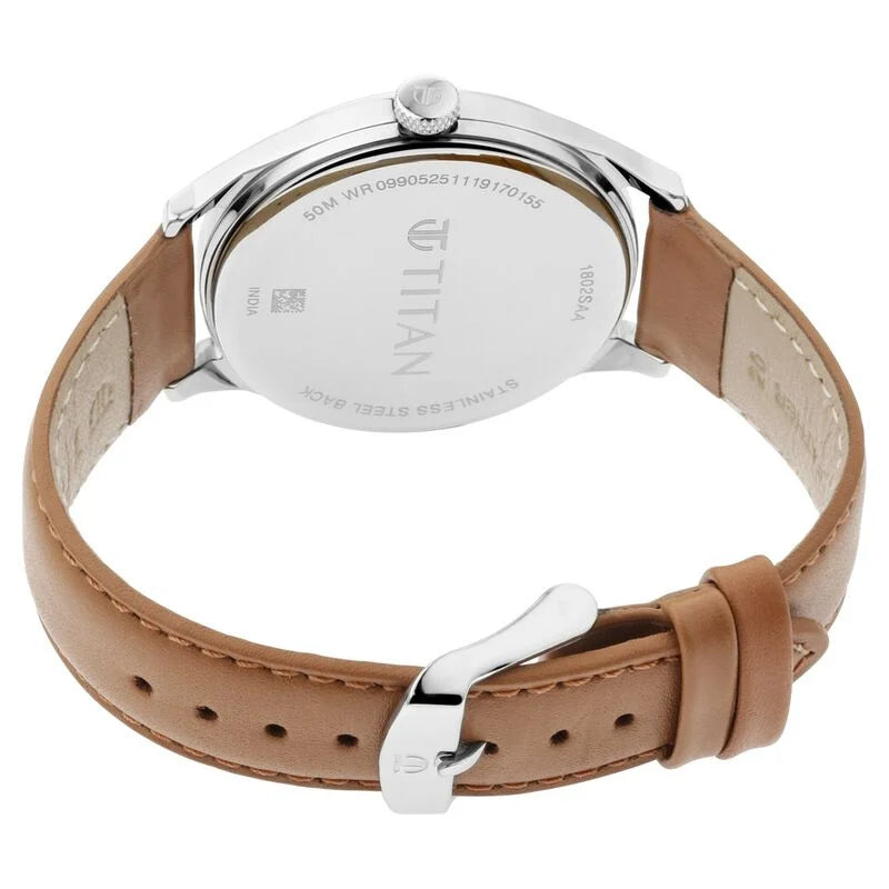 Titan Men's Urban Edge Lustrous White Dial Leather Watch - NP1802SL07