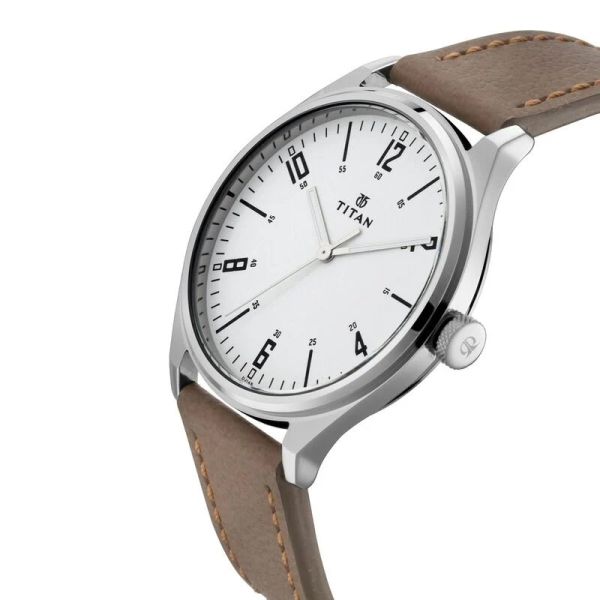 Titan Workwear Men's Urban Edge Lustrous Silver Dial Leather Watch- 1802SL01