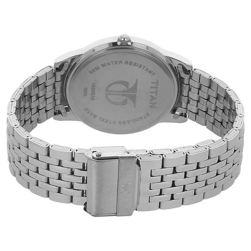 Titan Quartz Analog with Day and Date Silver Dial Stainless Steel Strap Watch for Men - NK1638SM01