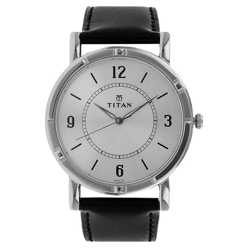Titan Quartz Analog Silver Dial Leather Strap Watch for Men - NN1639SL03