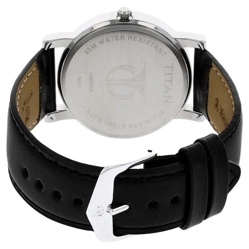 Titan Quartz Analog Silver Dial Leather Strap Watch for Men - NN1639SL03
