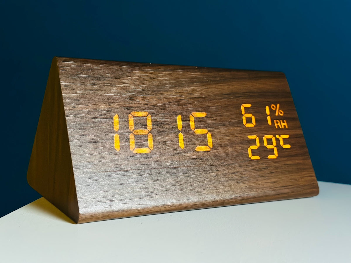 Triangle Wooden Style Digital Led Clock-Dark Wood