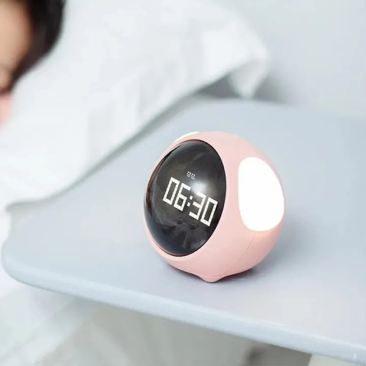 Cute Expression Multi Function LED Pixel Alarm Clock - Pink