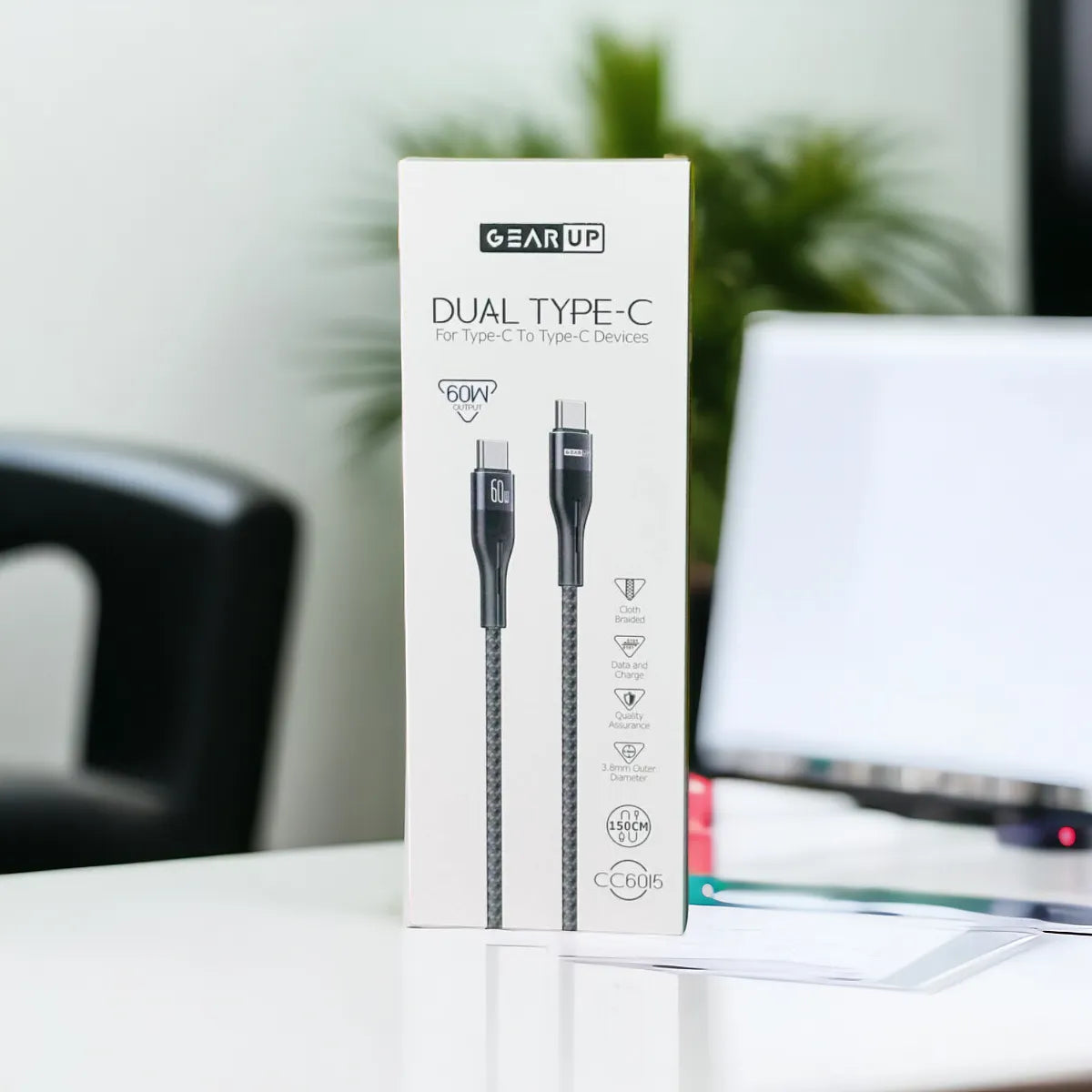 GearUP  CC6015 Type-C to C 60W PD Fast Charging & Data Cable - 1.5m