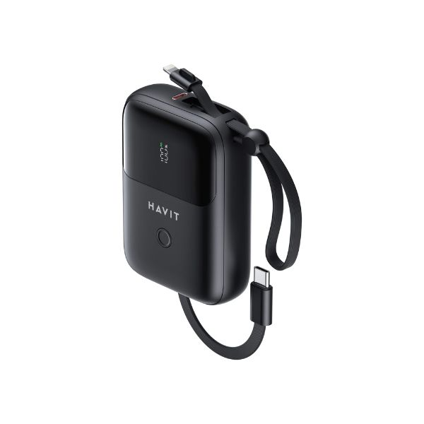 HAVIT PB5215 10000mAh Display Power Bank With Usb-C & Lightning Cable - Black