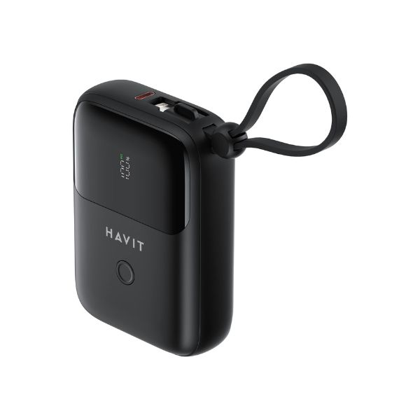 HAVIT PB5215 10000mAh Display Power Bank With Usb-C & Lightning Cable - Black