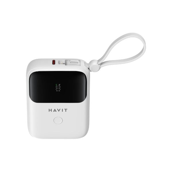 HAVIT PB5215 10000mAh Display Power Bank With Usb-C & Lightning Cable - White