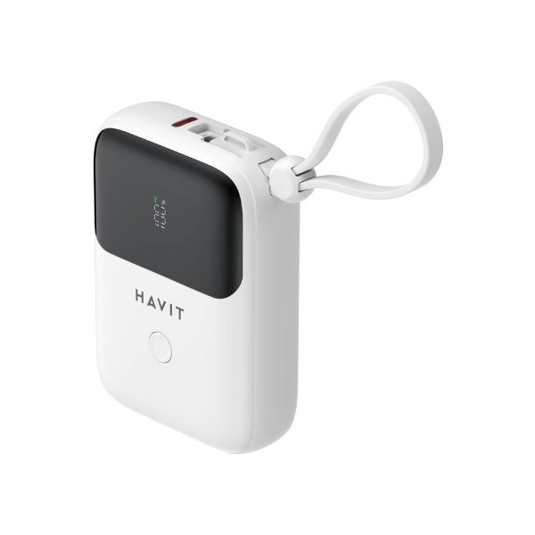 HAVIT PB5215 10000mAh Display Power Bank With Usb-C & Lightning Cable - White