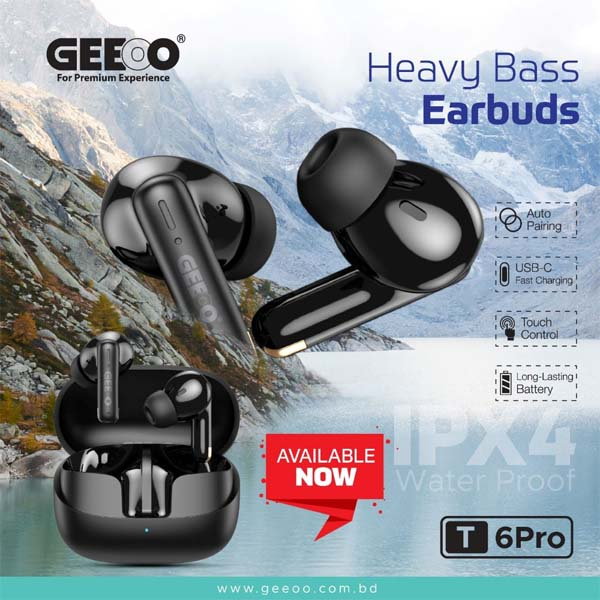 Geeoo T6 Pro Heavy Bass Wireless Earbuds - Black