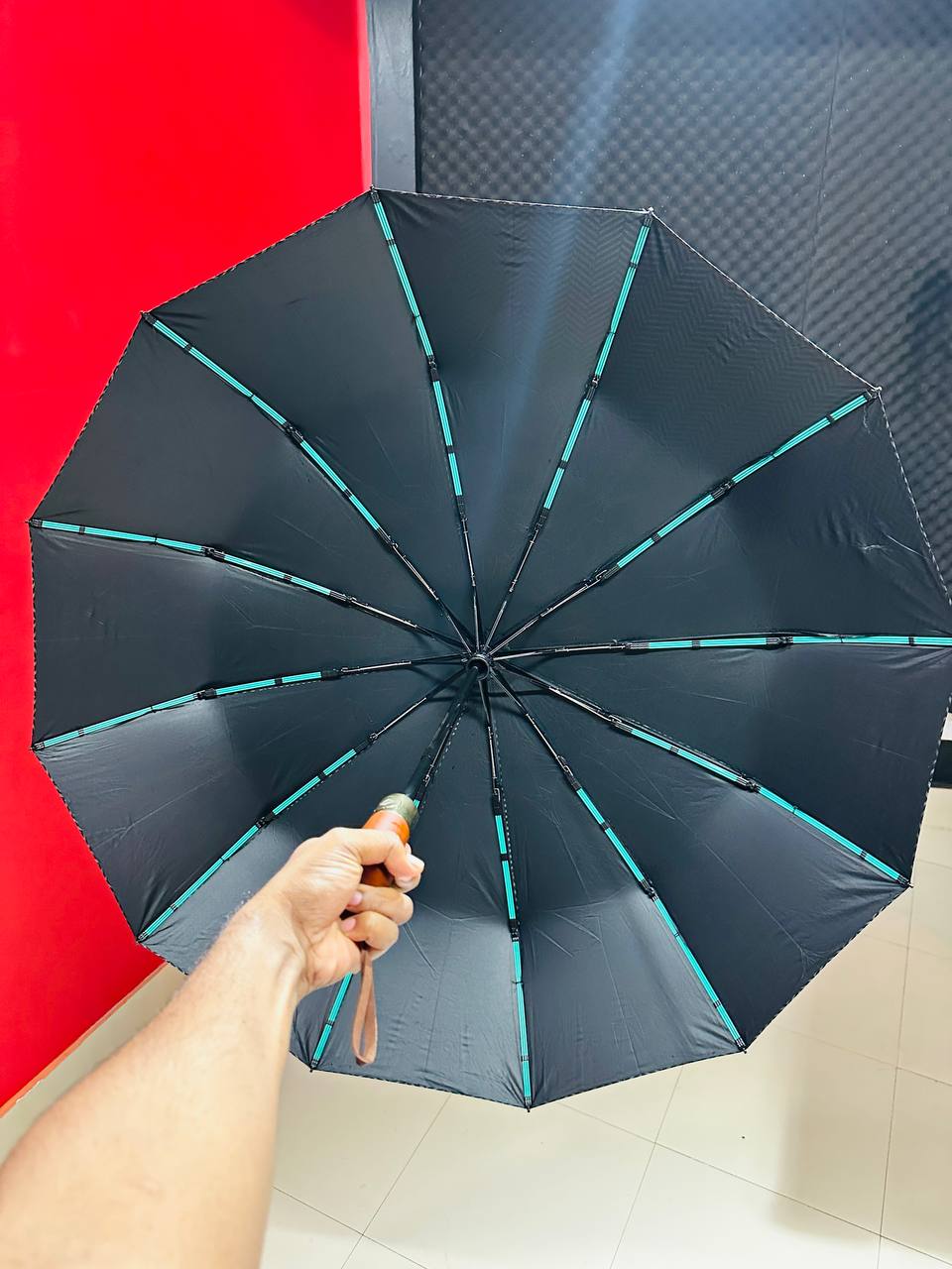 Premium 12-Ribs Automatic Open/Close Wooden colour Handle Umbrella