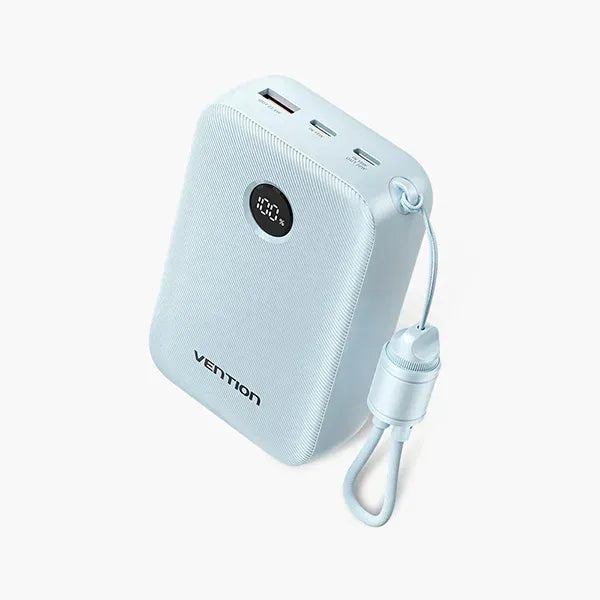 VENTION FKBL0-C 22.5W 20000mAh LED Display Power Bank with Built-in USB-C to C Cable - Blue