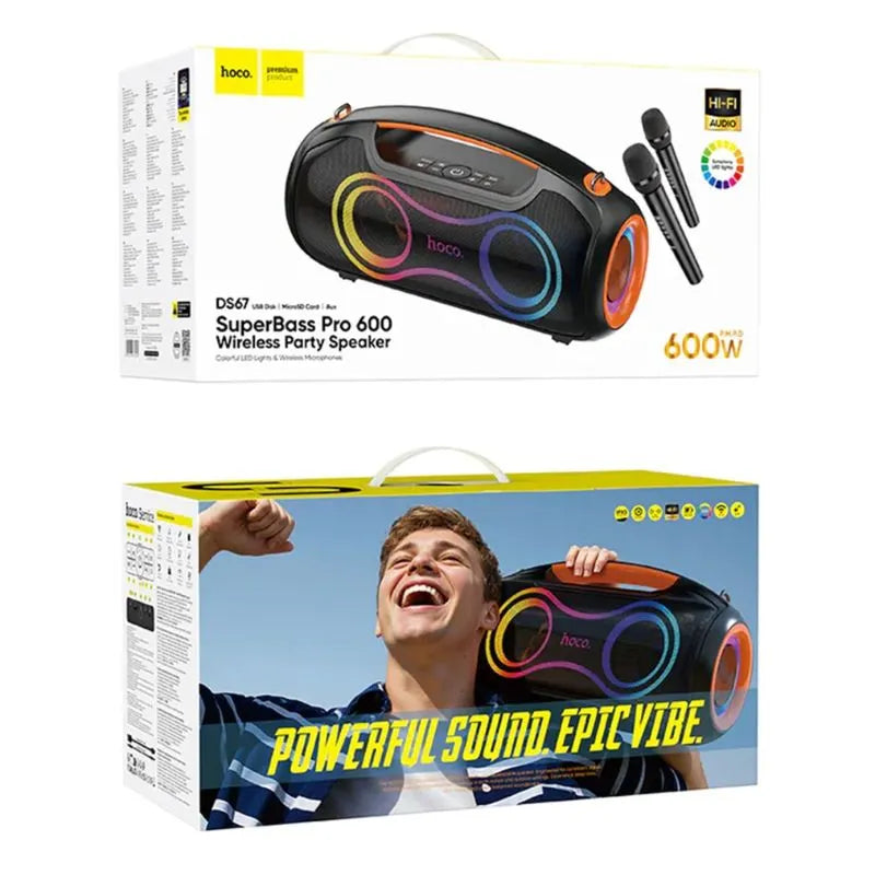 Hoco DS67 SuperBass Pro 600W Party Speaker With 2 Wireless Microphones