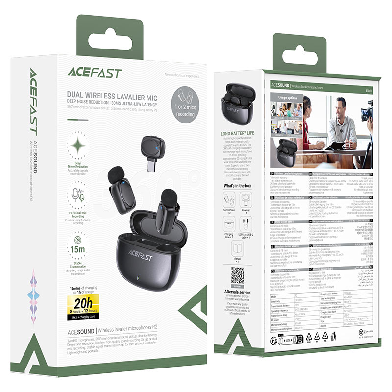 Acefast R2 Wireless Lavalier Microphone - Dual Mic