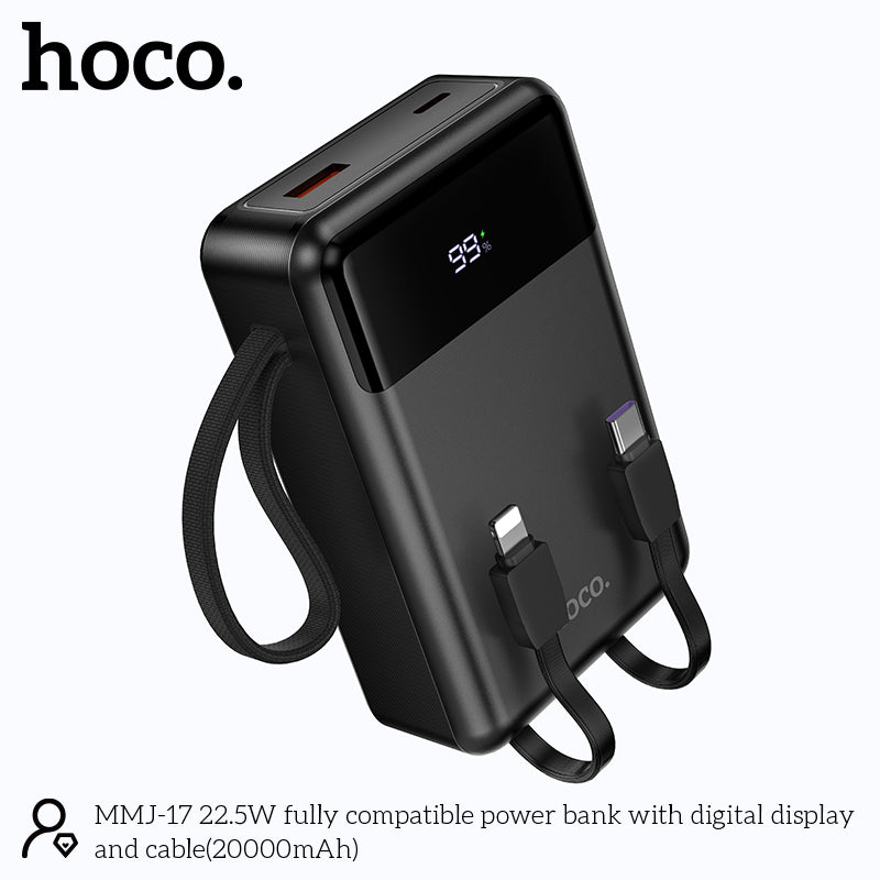 Hoco MMJ-17 22.5W Power Bank - 20000mAh Built-in Lightning & Type-C Cables