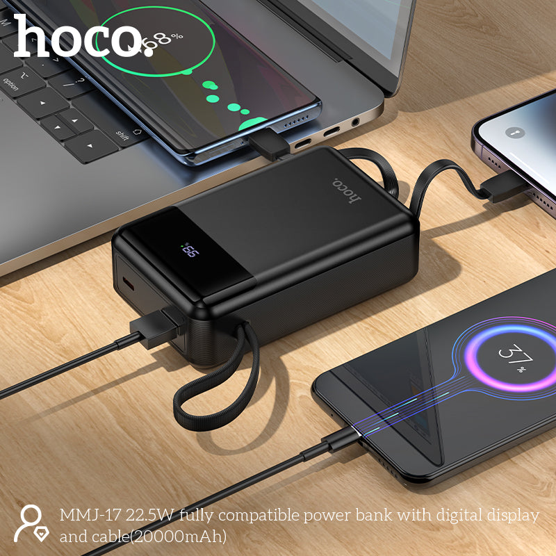 Hoco MMJ-17 22.5W Power Bank - 20000mAh Built-in Lightning & Type-C Cables