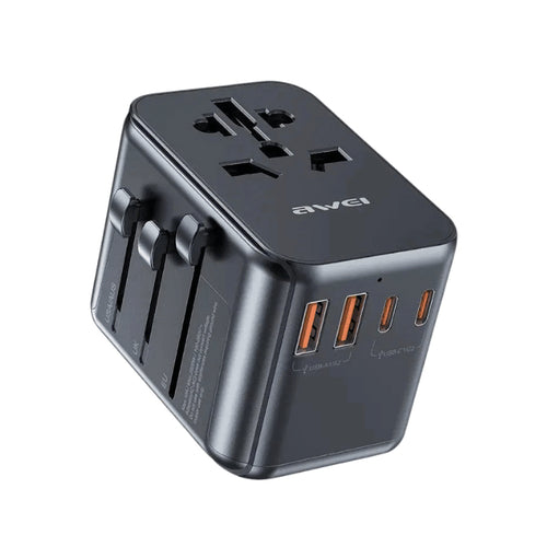 Awei C-39 35W GaN Universal Travel Adapter – 5-Port Multi-Function Fast Charger,International Plug for EU/UK/US/AU