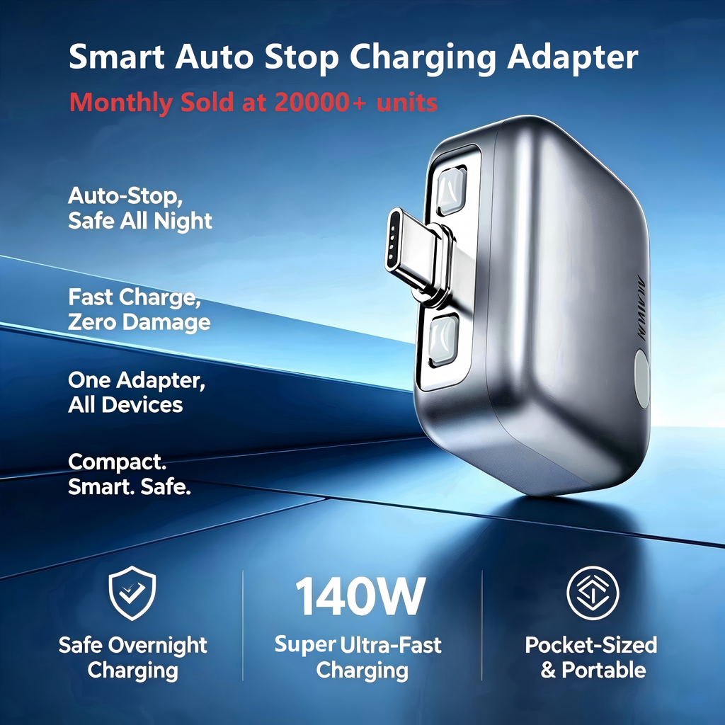 Smart Auto Stop Full Charging Adapter with Overcharge Protection – AI Powered Auto Eject USB-C (140W)