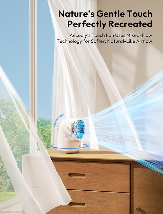Aecooly Tb01 Touch Control Desk Fan, 100 Speeds Quiet Bedroom Digital Display 8000mAh