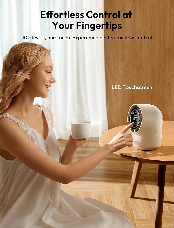 Aecooly Tb01 Touch Control Desk Fan, 100 Speeds Quiet Bedroom Digital Display 8000mAh