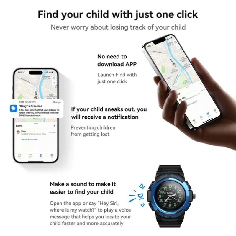 HOCO E112 Kids Quartz Watch with Smart Anti-Lost Tracker (Find My Network) - Black